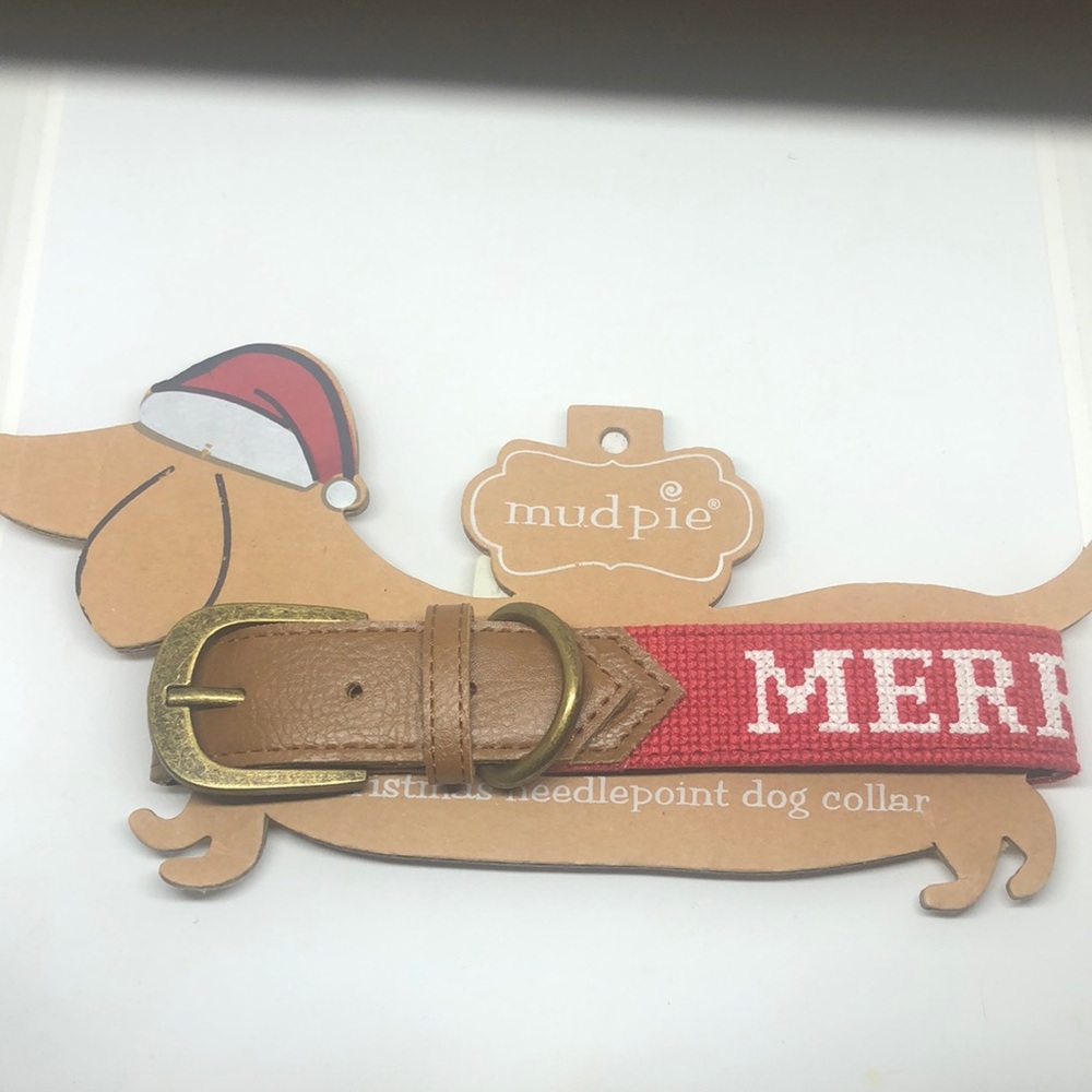 NWT Mud Pie Merry Christmas Needlepoint Dog Collar Medium/Large up to 18 in.